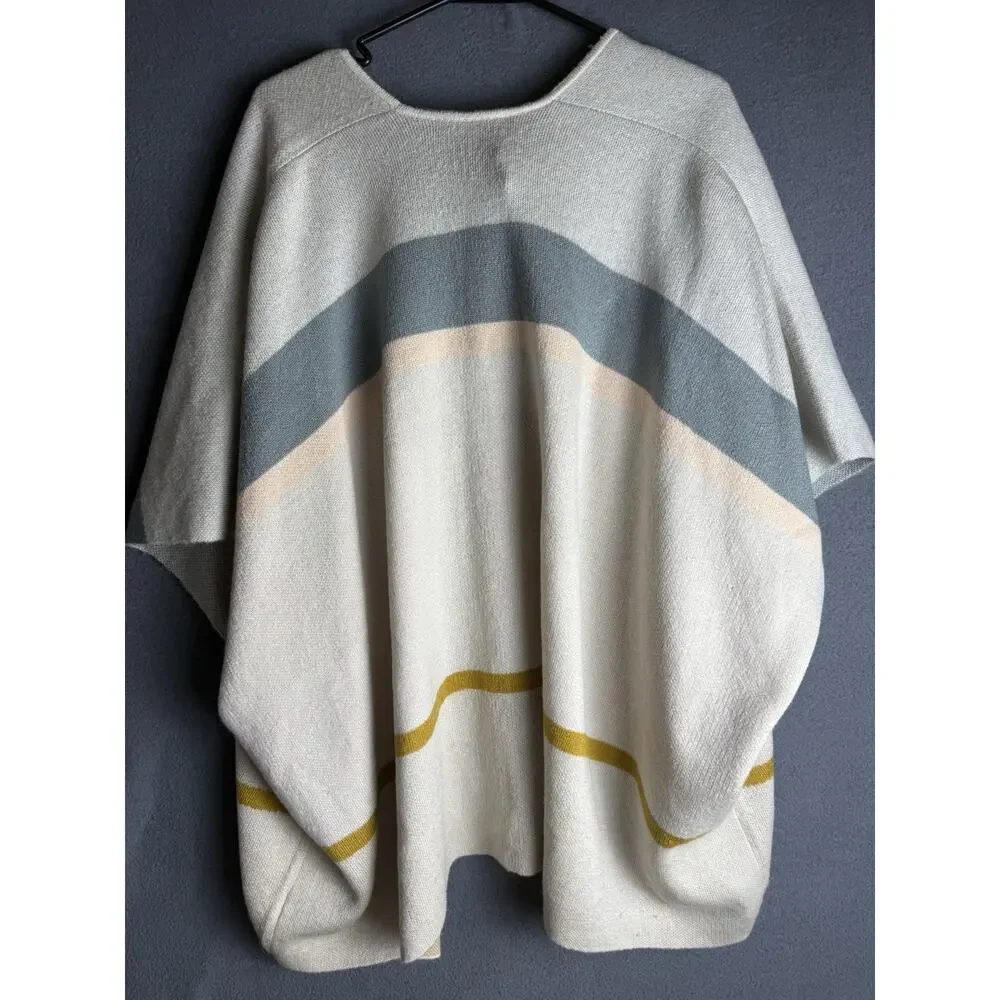 NWT LOFT Colorblock Stripe Open Front Wrap Sweater Poncho Size XS/S Arm Holes